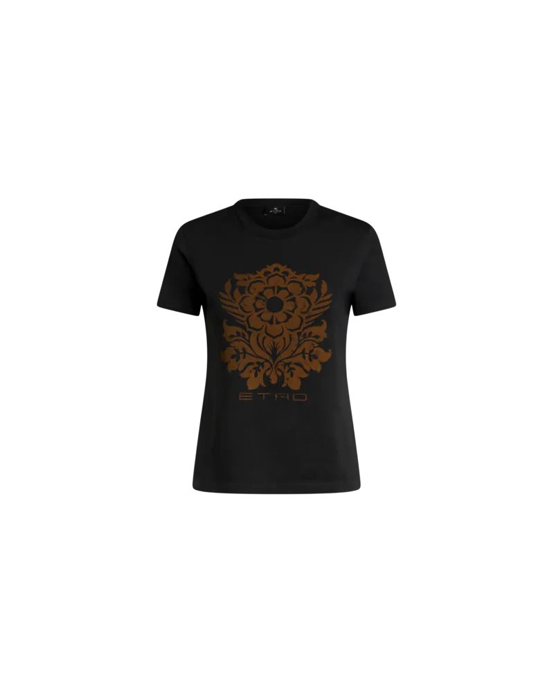 Etro T-shirt Aus Jersey Mit Blumen-print, Damen, Schwarz, Größe Schwarz