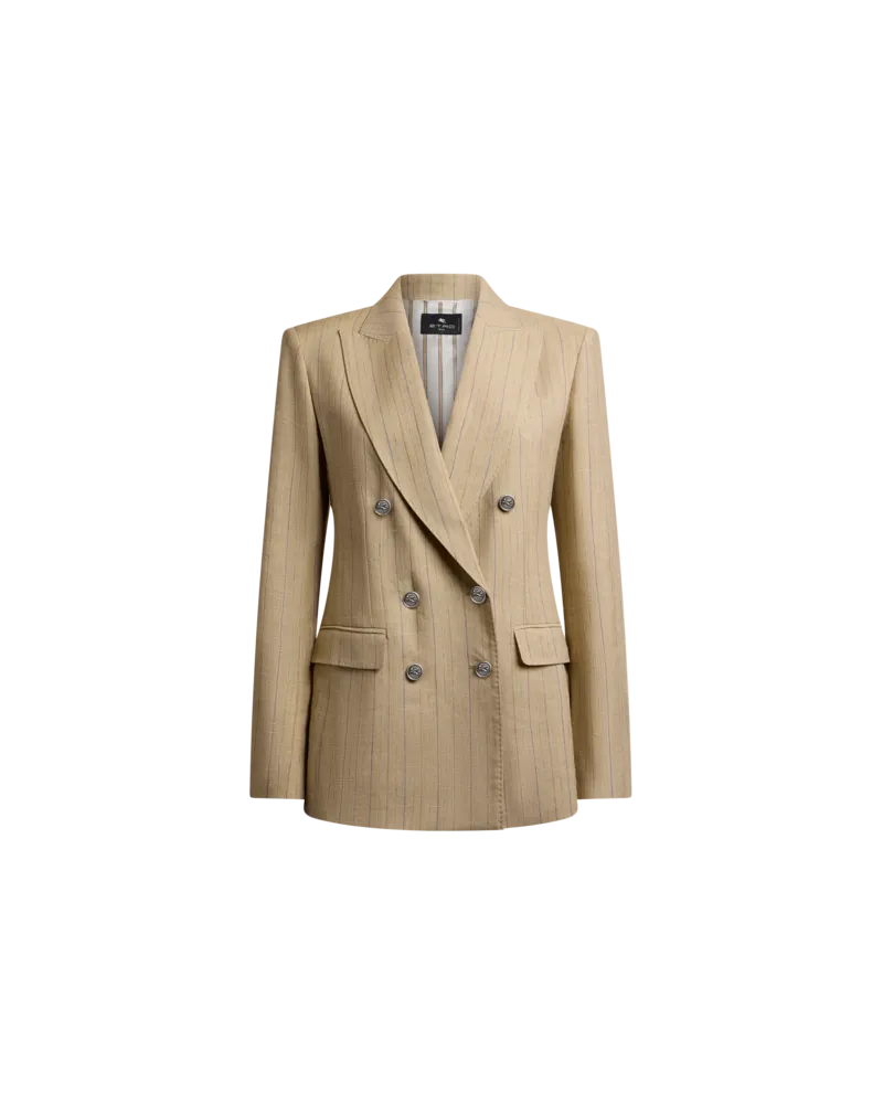Etro Zweireihige Jacke Mit Pegaso-knöpfen Und Streifenmuster, Damen, Beige, Größe Beige