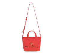Beuteltasche Aus Baumwoll-canvas Mit Logo-patches, Koralle, Größe
