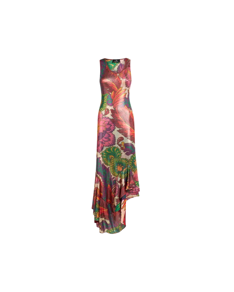 Etro Kleid Aus Laminiertem Jersey Mit Maxi-blumendruck, Damen, Multicolor, Größe Multicolor