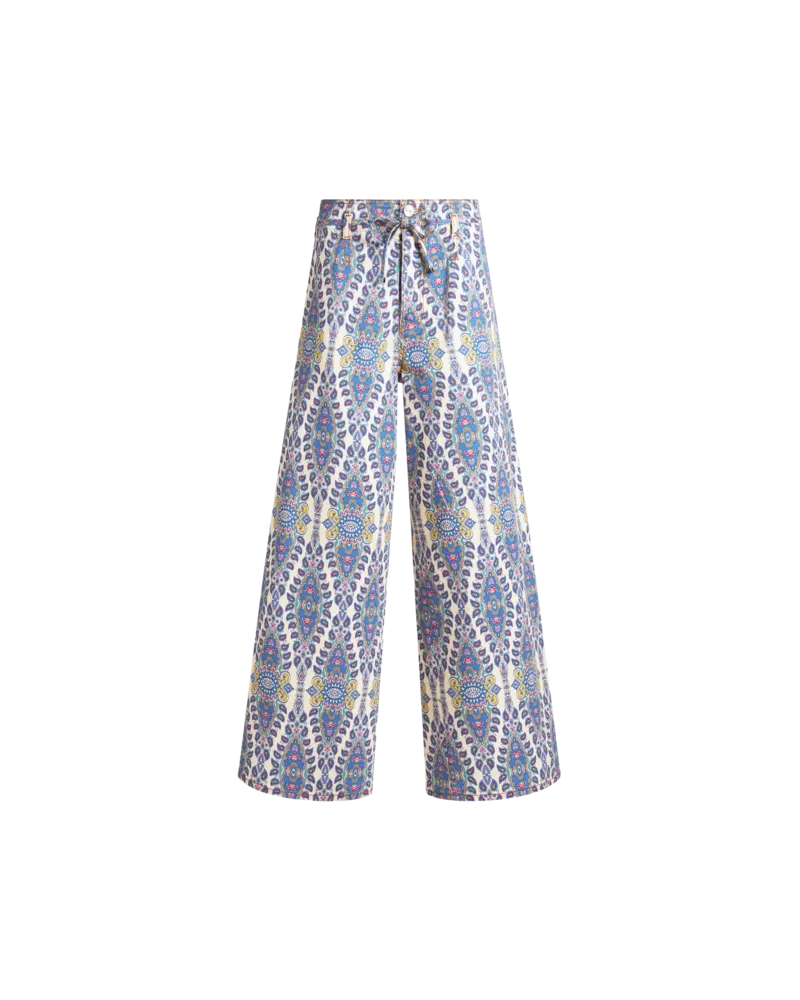 Etro Culotte-jeans Mit Gürtel Mit Paisley-medaillons, Damen, Weiß, Größe Weiß