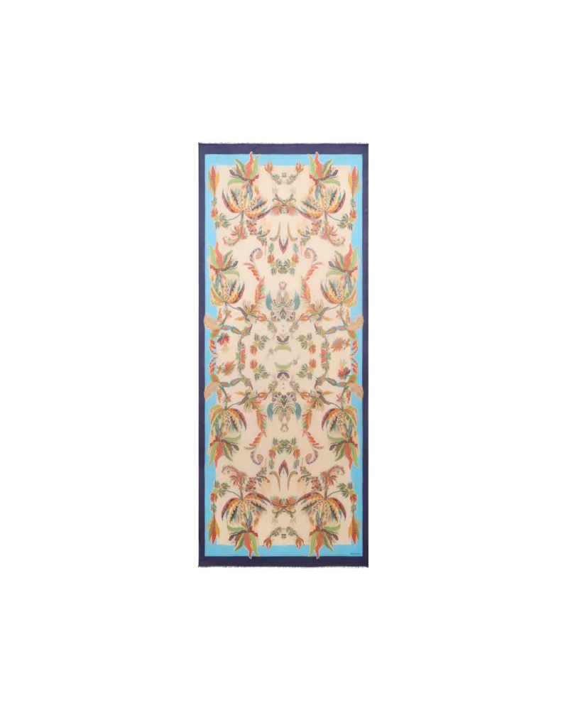 Etro Schal Aus Modal Und Kaschmir Mit Paisley-foliage-motiv, Damen, Blau Blau