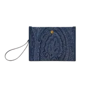Mittelgrosse Jacquard-pouch Aus Denim Mit Paisley-motiv, Damen, Blau