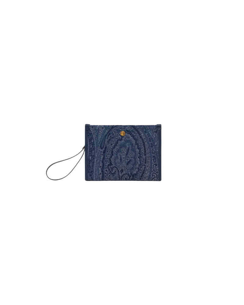 Etro Mittelgrosse Jacquard-pouch Aus Denim Mit Paisley-motiv, Damen, Blau Blau