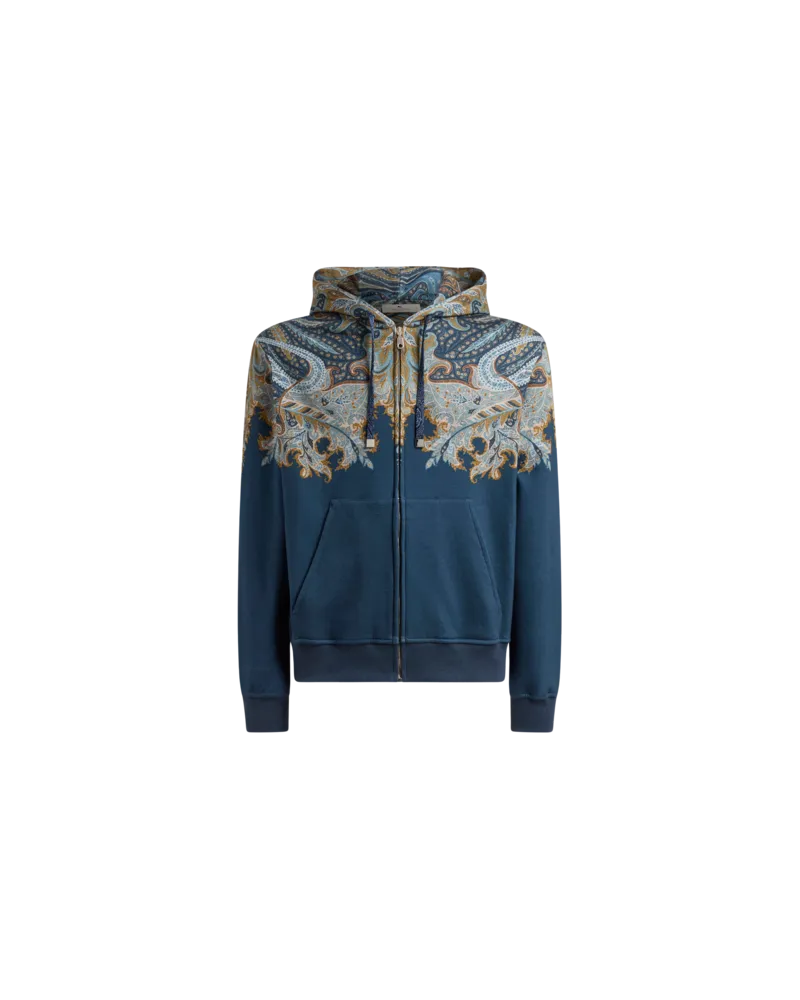 Etro Sweatshirt Mit Kapuze Aus Einer Wollmischung Mit Platziertem Paisley-pochette-print, Herren, Blau, Größe Blau