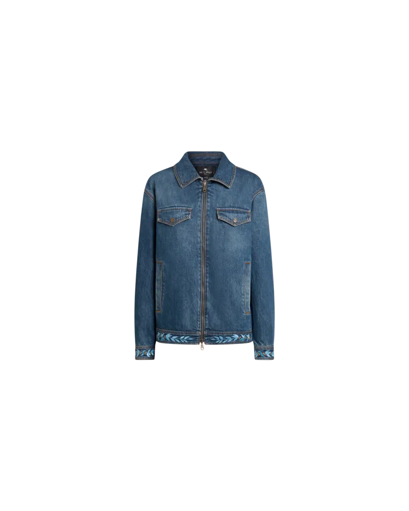 Etro Jacke Aus Denim Mit Stickerei Und Reissverschluss, Damen, Blau, Größe Blau