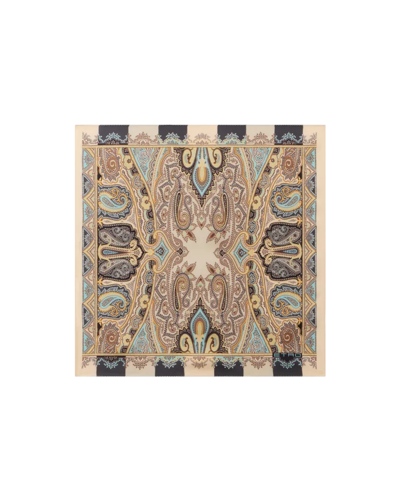 Etro Pochette Aus Seide Mit Symmetrischem Paisley-motiv, Herren, Cremefarben Cremefarben