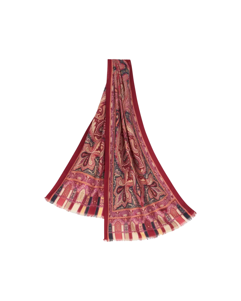 Etro Mehrfarbiger Schal Aus Kaschmir Und Seide Mit Paisleymotiv, Damen, Bordeaux Bordeaux