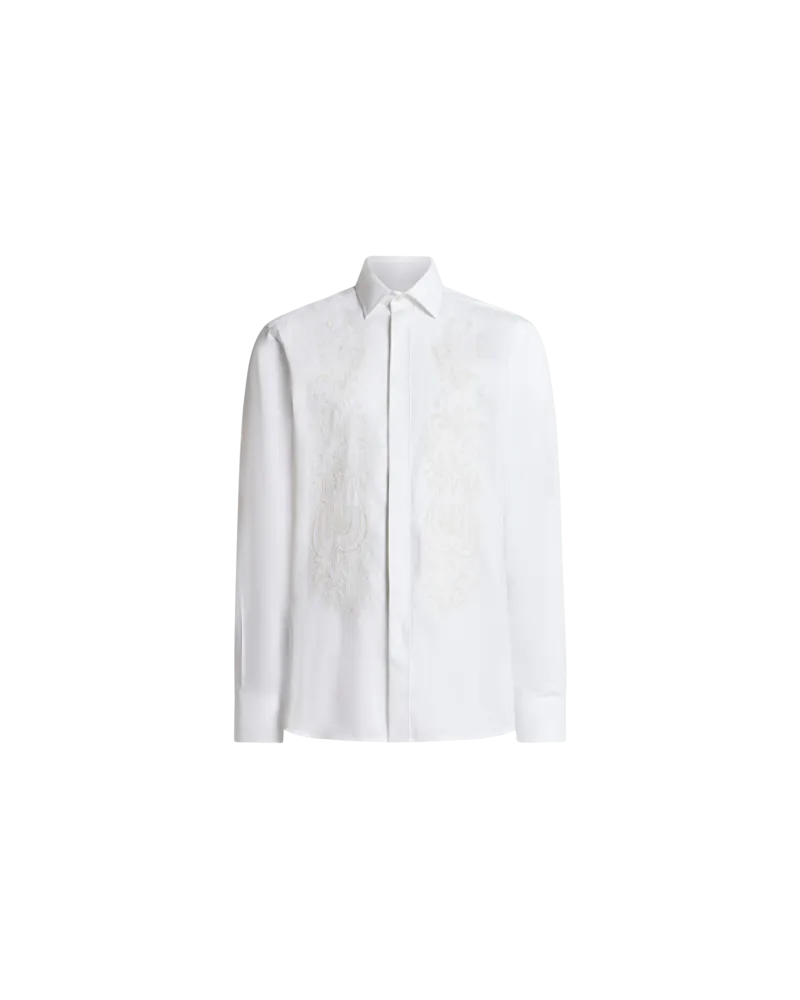 Etro Hemd Aus Baumwolle Mit Floraler Paisley-stickerei, Herren, Weiß, Größe Weiß