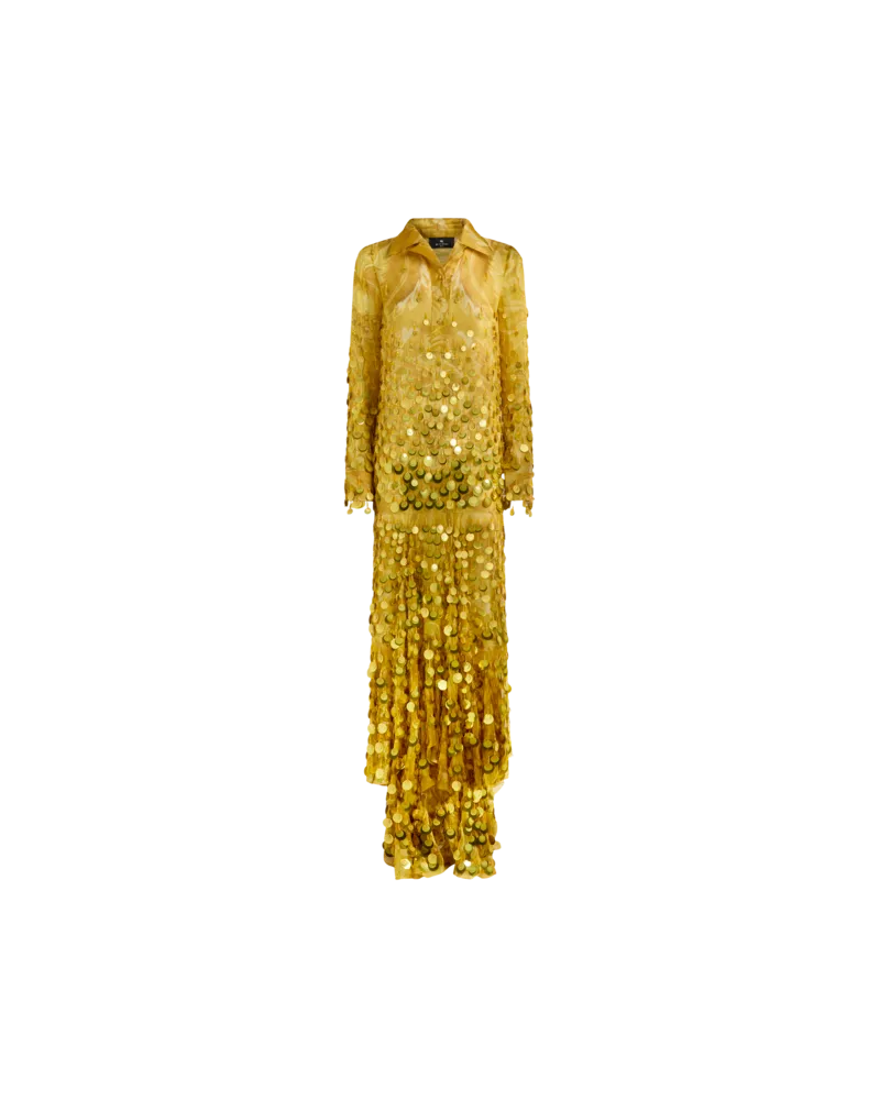 Etro Langes Kleid Aus Seide Mit Aufgestickten Pailletten, Damen, Gelb, Größe Gelb