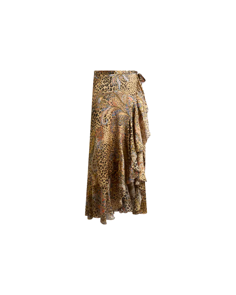 Etro Midiwickelrock Aus Peau-d'ange-seide Mit Paisley-animal-motiv, Damen, Braun, Größe Braun