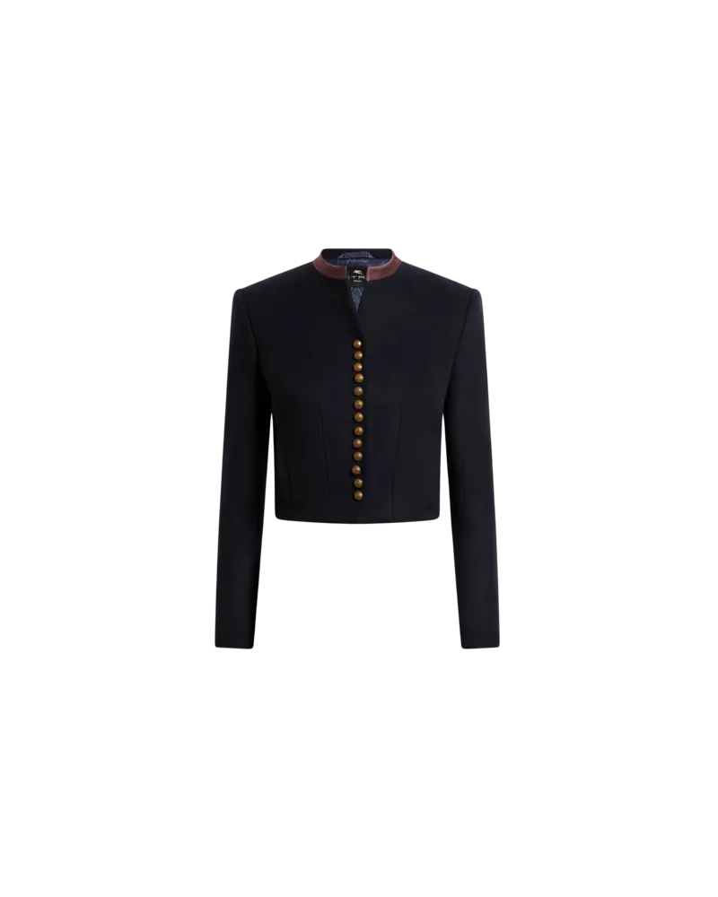 Etro Cropped Jacke Aus Einer Wollmischung Mit Pegaso-knöpfen, Damen, Blau, Größe Blau