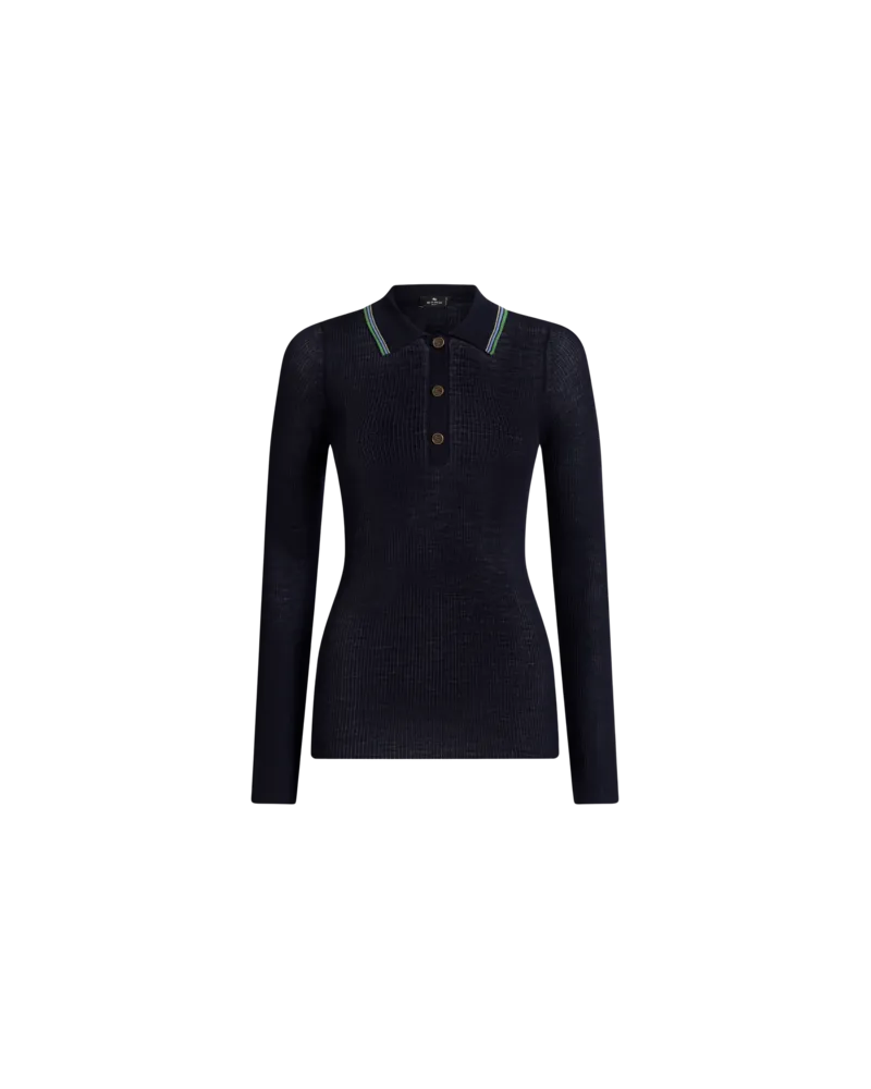 Etro Jacquard-poloshirt Aus Wollstrick, Damen, Navyblau, Größe Navyblau