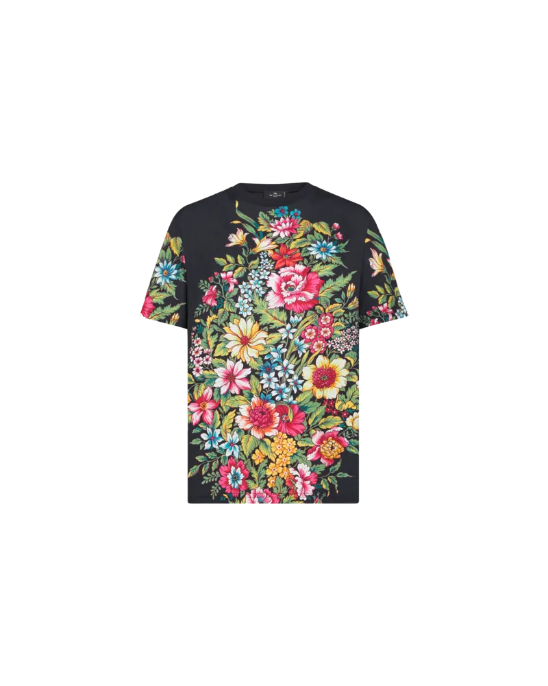 Etro T-shirt Mit Bouquet-druck, Schwarz Schwarz