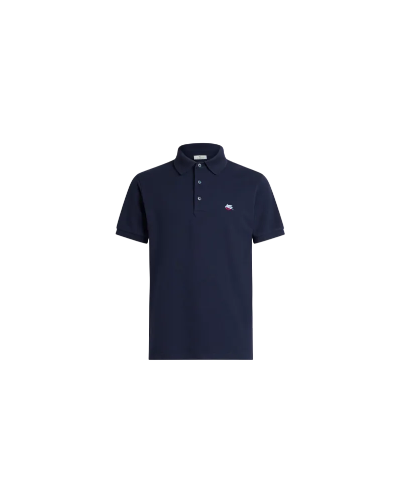 Etro Poloshirt Aus Piquet Aus Baumwolle Mit Pegaso-stickerei, Herren, Blau, Größe Blau