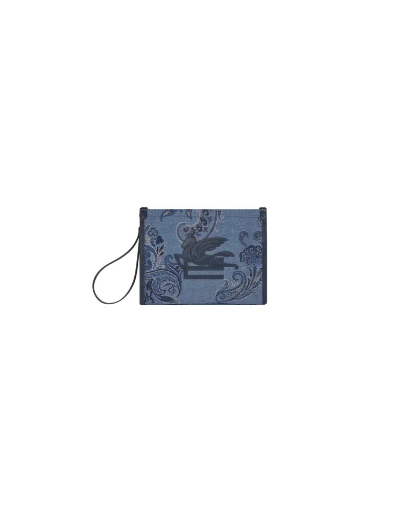 Etro Pochette Mittelgross Aus Jacquard-denim, Damen, Navyblau Navyblau