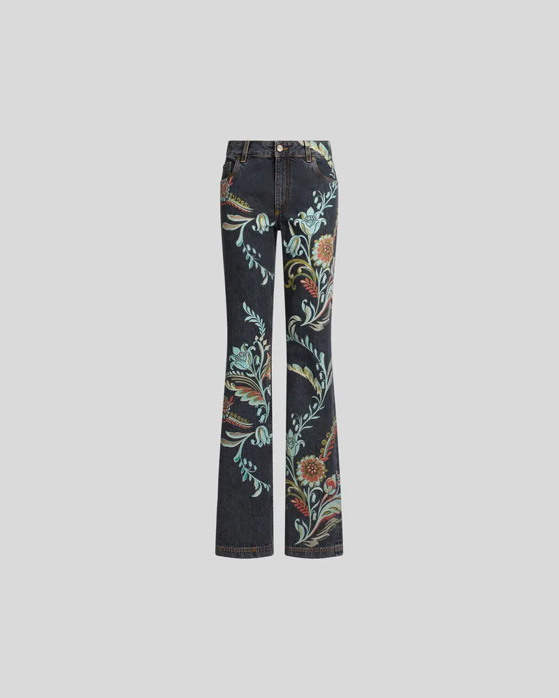 Etro Flare-jeans Mit Narzissen-print, Damen, Schwarz, Größe Schwarz