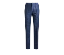 Jacquard-hemd Aus Leinen Und Baumwolle Mit Floralem Paisley-motiv, Herren, Blau, Größe