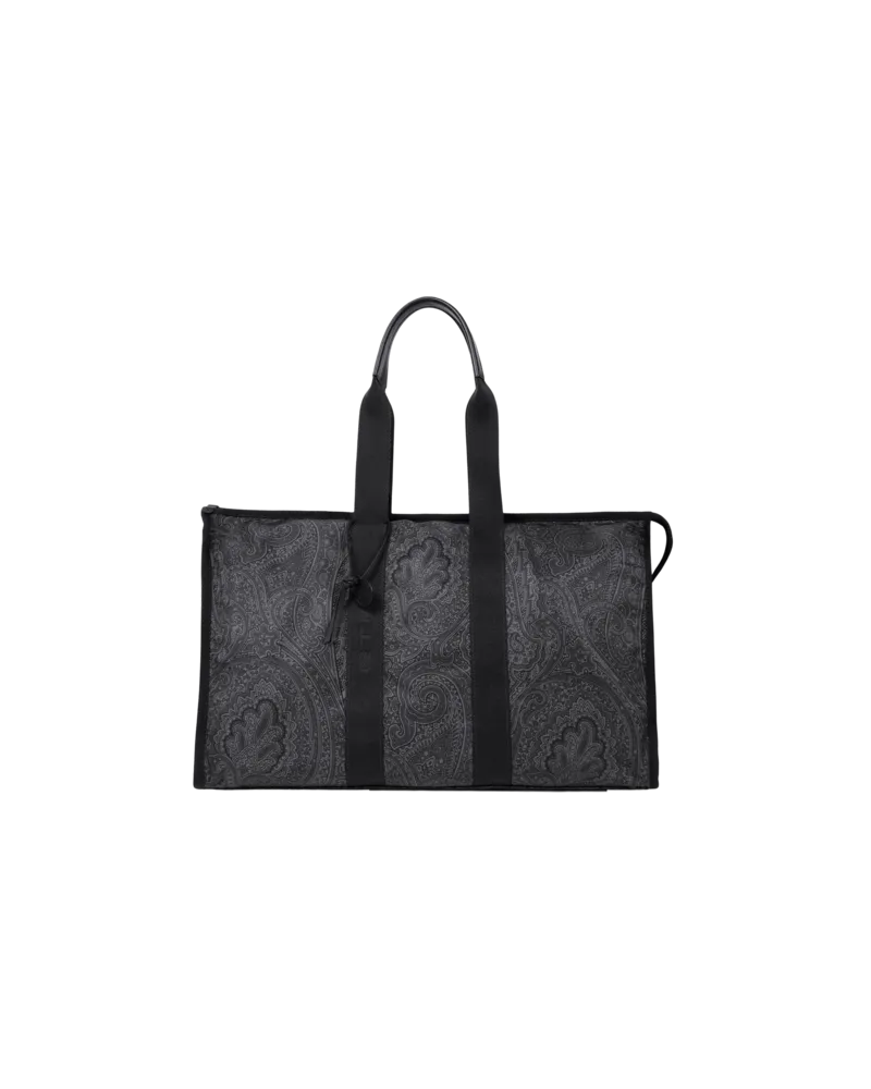 Etro Grosse Reisetasche Aus Nylon Mit Arnica-motiv, Herren, Schwarz Schwarz