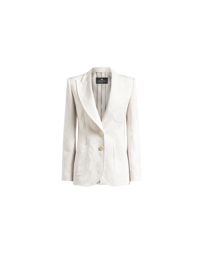 Etro Einreihige Jacquard-jacke Aus Einer Baumwollmischung Mit Paisley-foliage-motiv, Damen, Weiß, Größe Weiß