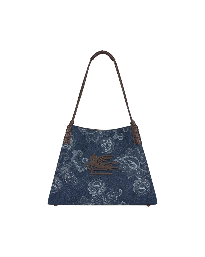 Etro Shopping-tasche Libra Mittelgross Aus Denim Mit Jacquardmuster, Damen, Navyblau Navyblau