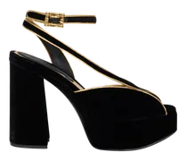 Plateau-sandalen Aus Samt Mit Metallic-paspel, Damen, Schwarz, Größe