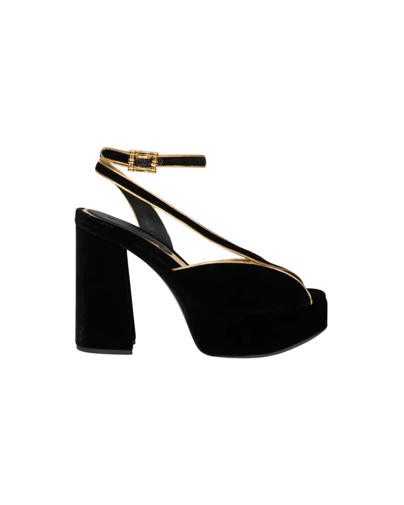 Etro Plateau-sandalen Aus Samt Mit Metallic-paspel, Damen, Schwarz, Größe Schwarz