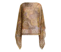 Poncho-top Aus Seide Mit Paisley-animal-motiv, Damen, Beige