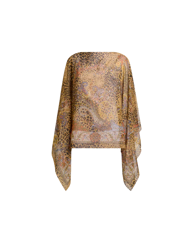 Etro Poncho-top Aus Seide Mit Paisley-animal-motiv, Damen, Beige Beige