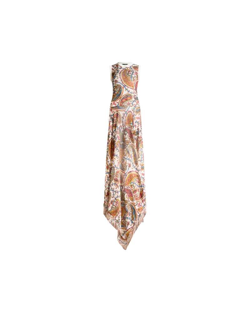 Etro Langes Kleid Aus Strick Mit Fransen Und Floralem Paisley-motiv, Damen, Weiß, Größe Weiß
