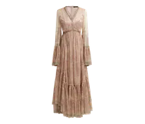 Langes Kleid Aus Bedruckter Seide, Damen, Weiß, Größe