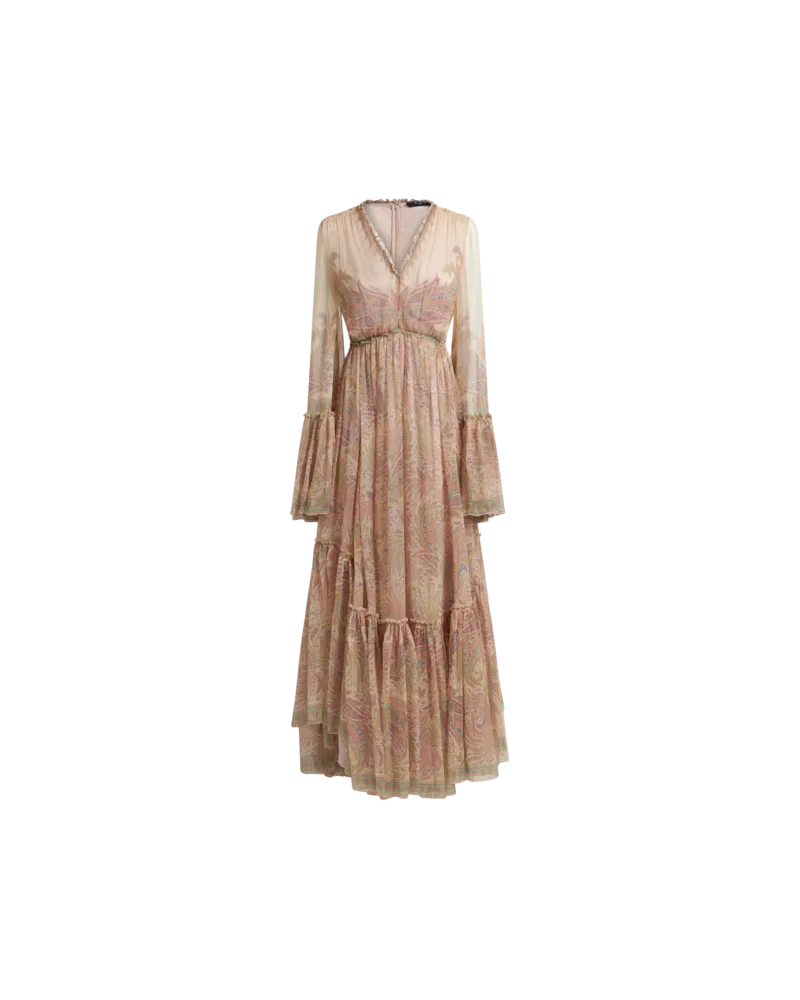 Etro Langes Kleid Aus Bedruckter Seide, Damen, Weiß, Größe Weiß