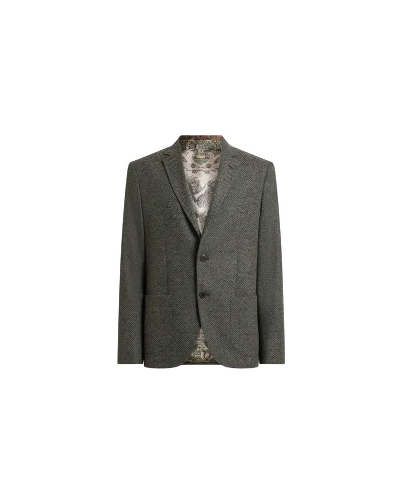 Etro Einreihige Jacke Aus Strickstoff Mit Chevron-muster, Herren, Grau, Größe Grau