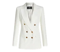 Zweireihiger Blazer Aus Geflammtem Stoff, Damen, Weiß, Größe