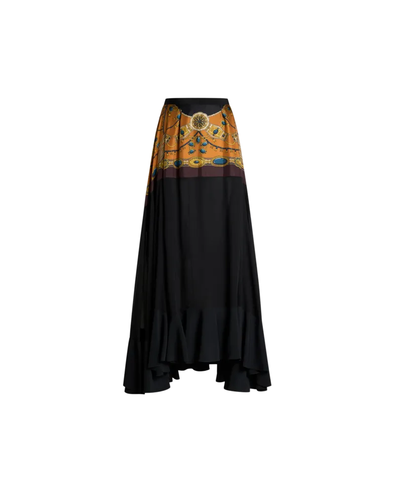 Etro Langer Rock Aus Seide Mit Schleife Und Platziertem Print Von Schmuck, Damen, Blau, Größe Blau