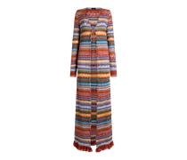 Langer Cardigan Aus Ajour-strickstoff Aus Gestreifter Baumwolle, Damen, Multicolor, Größe