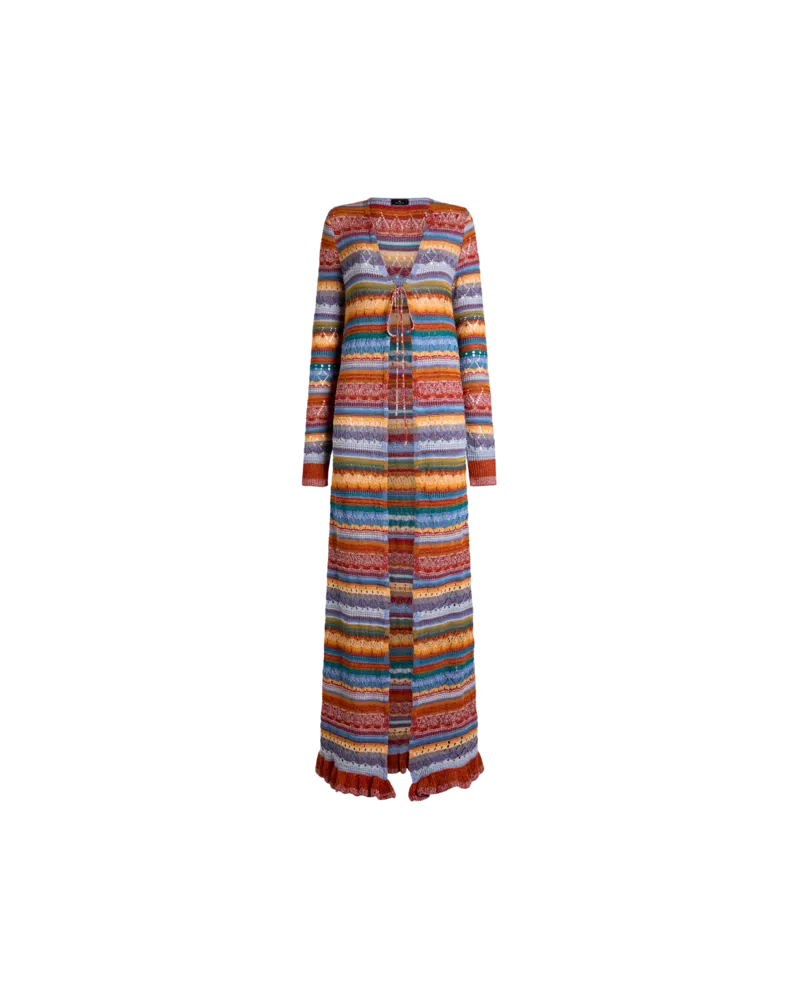 Etro Langer Cardigan Aus Ajour-strickstoff Aus Gestreifter Baumwolle, Damen, Multicolor, Größe Multicolor