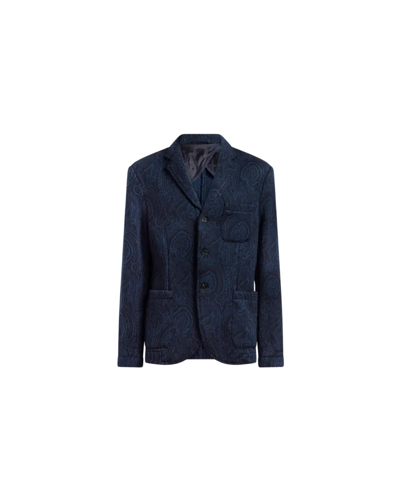 Etro Einreihige Jacquard-jacke Aus Einer Wollmischung Mit Arnica-motiv, Herren, Blau, Größe Blau