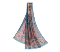 Schal Aus Seide Mit Platziertem Druck, Damen, Hellblau