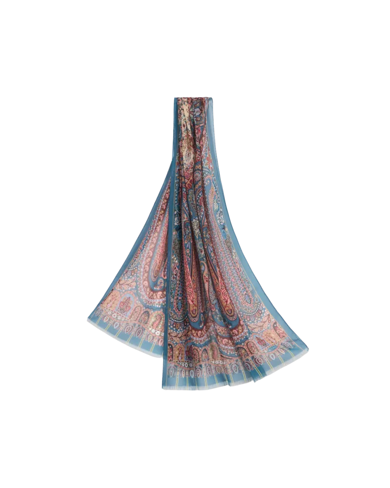 Etro Schal Aus Seide Mit Platziertem Druck, Damen, Hellblau Hellblau