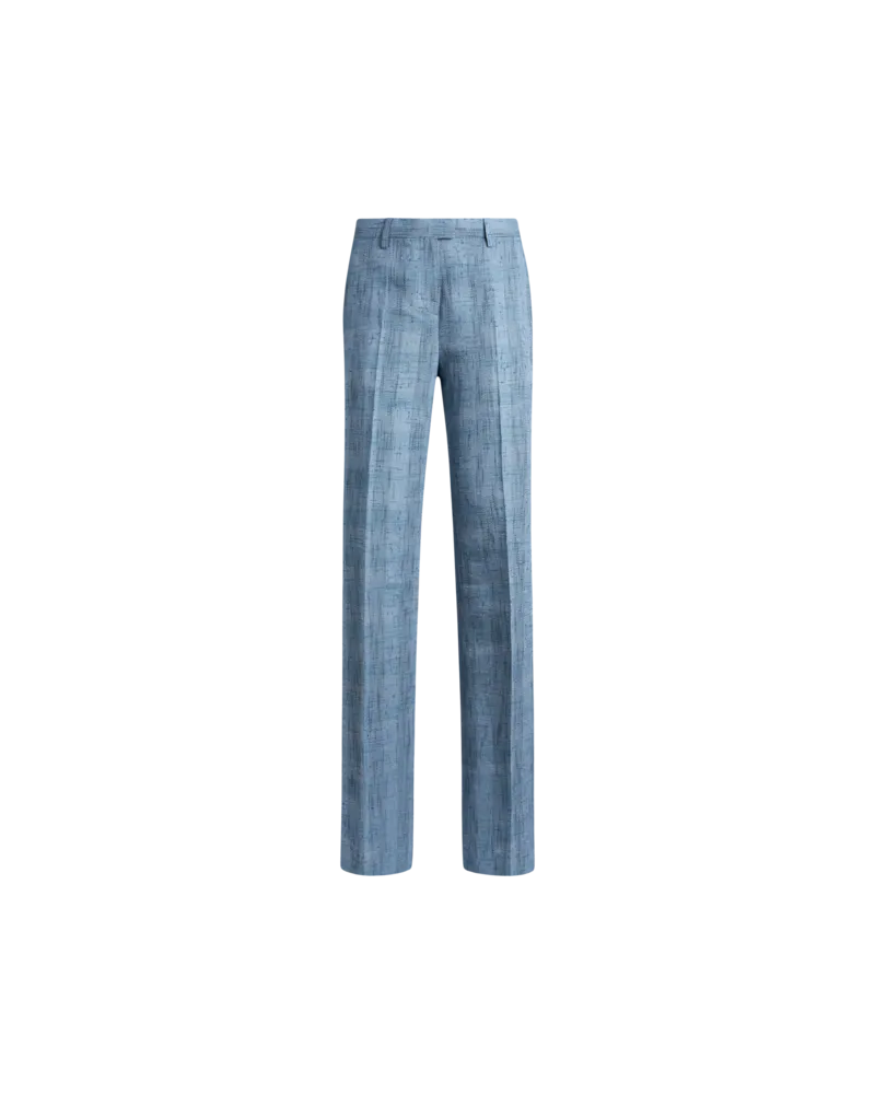 Etro Hose Aus Einem Geflammten Leinenmischgewebe, Damen, Navyblau, Größe Navyblau