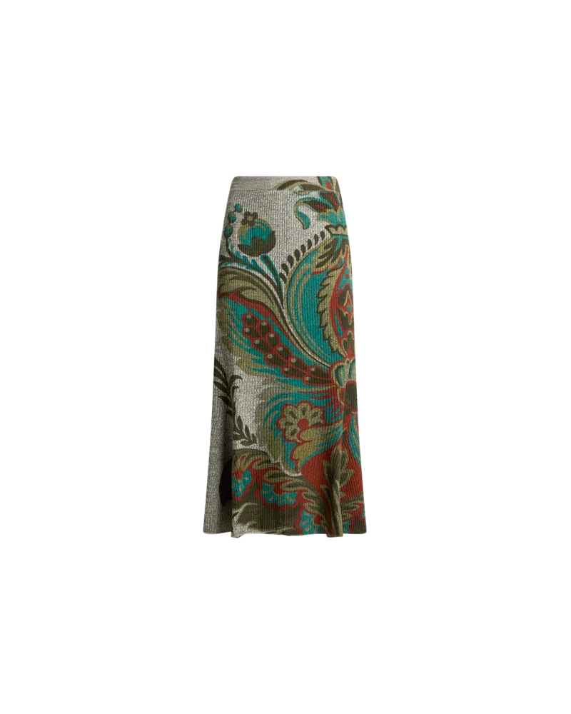 Etro Gerippter Midirock Aus Wolle Mit Floralem Motiv, Damen, Grau, Größe Grau