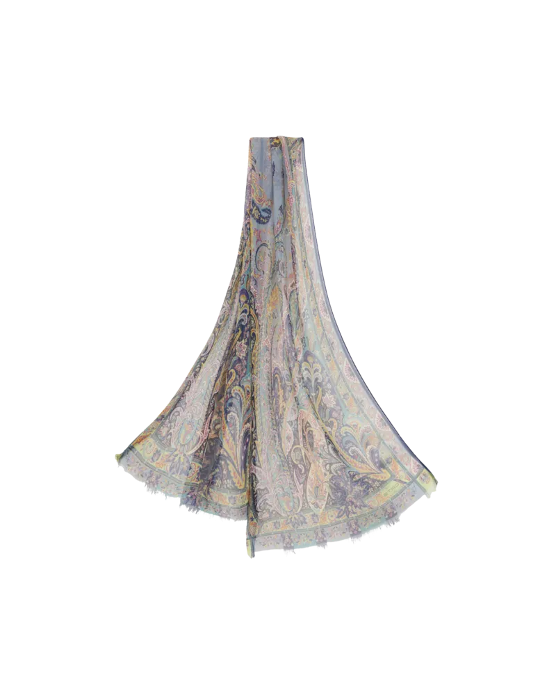 Etro Schal Aus Seide Mit Floralem Rankenmotiv, Damen, Hellblau Hellblau