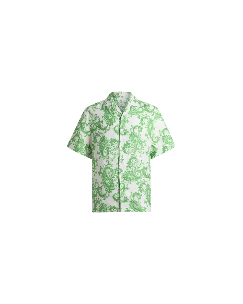 Etro Bowling-hemd Aus Leinen Mit Paisley-motiv, Herren, Grün, Größe Grün
