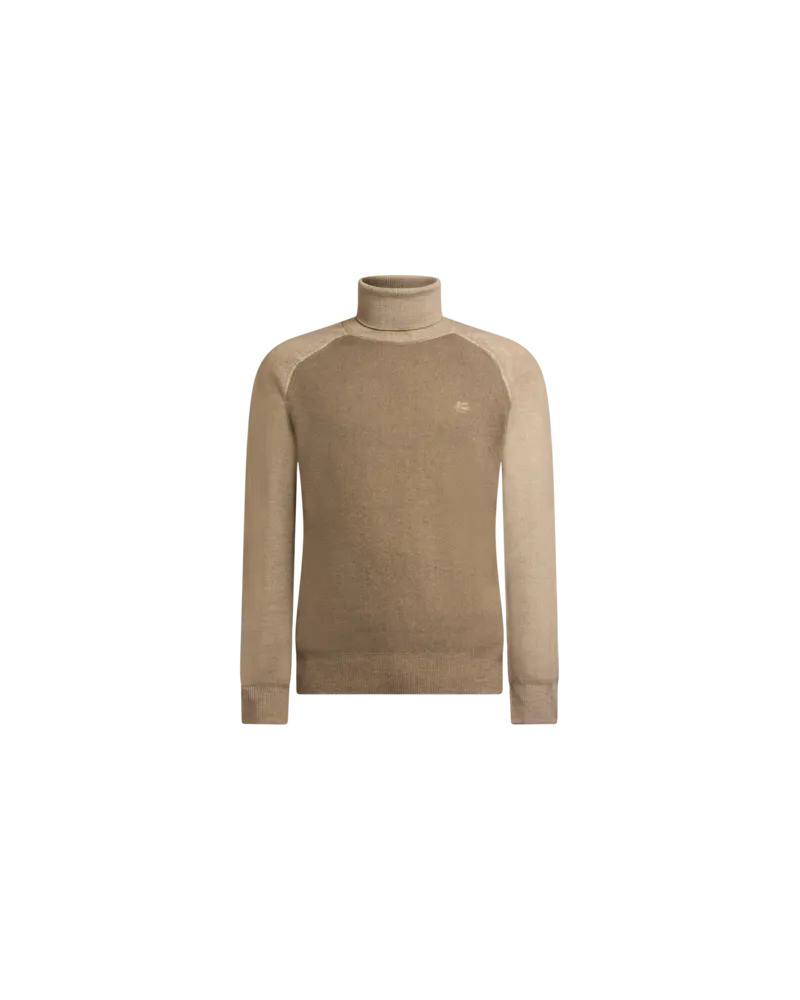 Etro Rollkragenpullover Aus Wolle Mit Pegaso-logo, Herren, Beige, Größe Beige