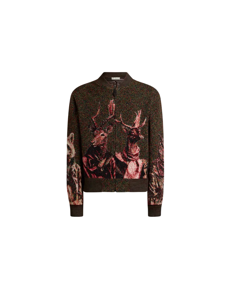 Etro Cardigan Aus Jacquard-piqué Mit Reissverschluss Und Tiermotiv, Herren, Grün, Größe Grün