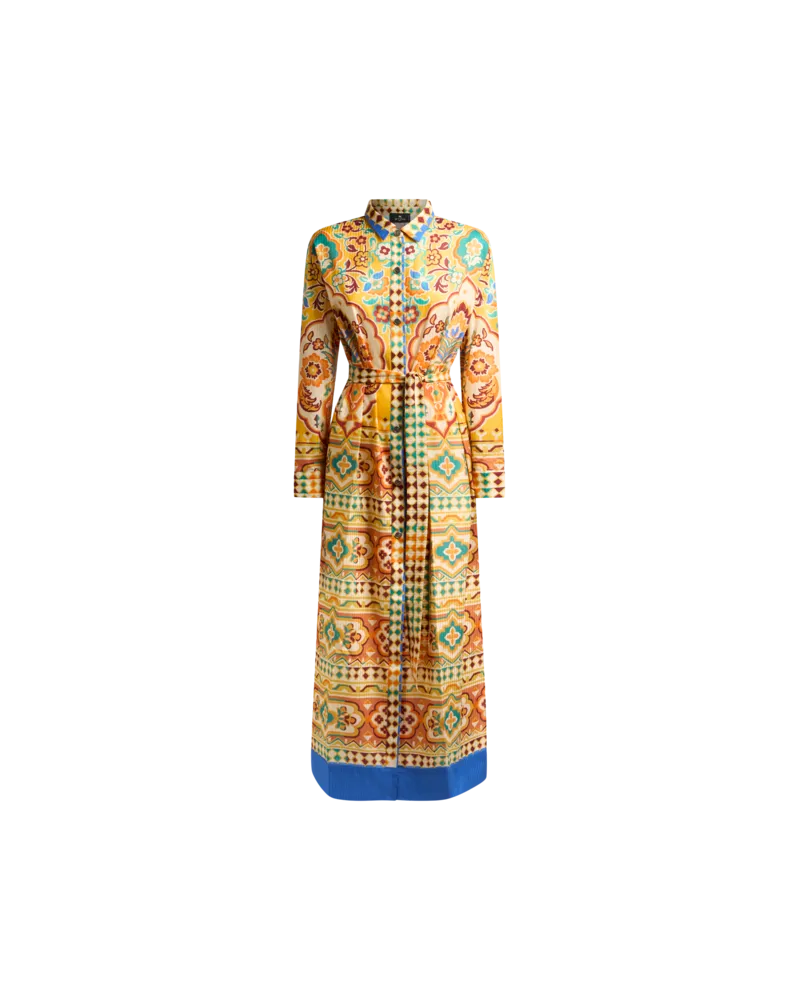 Etro Hemdblusenkleid Aus Baumwolle Und Seide, Damen, Gelb, Größe Gelb