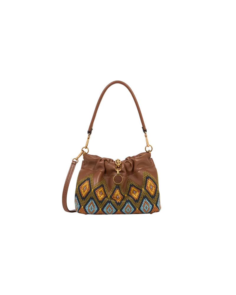 Etro Tasche Vela Blossom Klein Aus Leder Mit Rauten-stickerei, Damen, Braun Braun