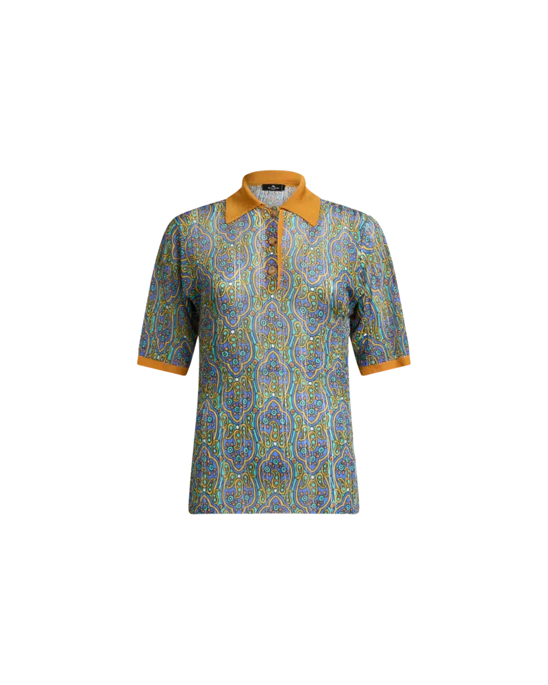 Etro Poloshirt Aus Strickstoff Mit Print, Damen, Orange, Größe Orange