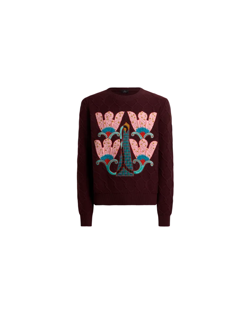Etro Pullover Aus Wolle Mit Stickerei, Herren, Bordeaux, Größe Bordeaux